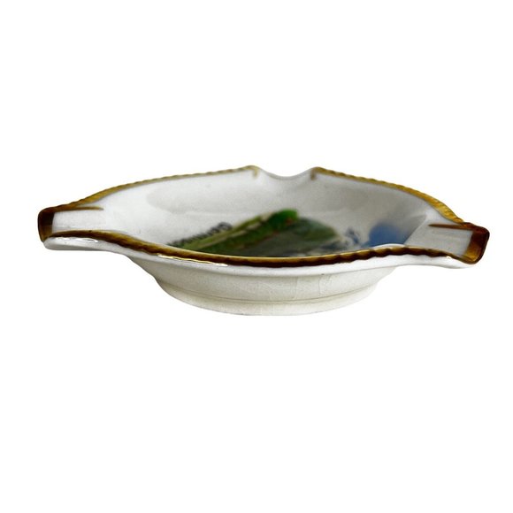 Garmisch Germany Ashtray Hand Painted Bavaria Ceramic Triangle Gold Trim Vintage - Picture 4 of 8